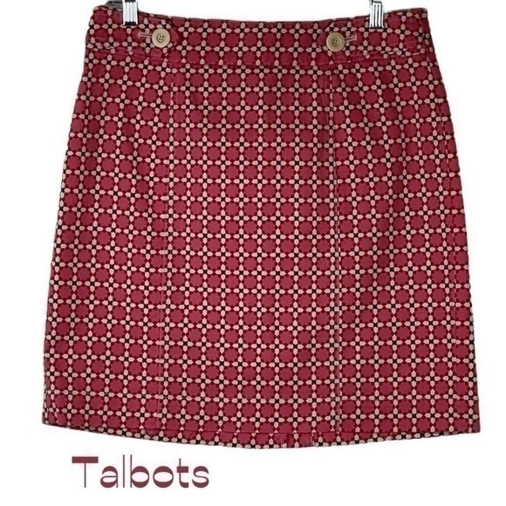 Talbots Pink Red Print Cotton Skirt NWOT Size 8P Academia Office